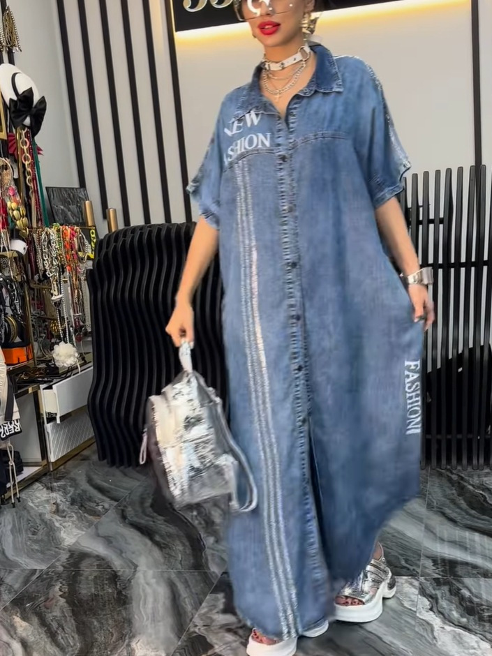 Women's Lapel Tencel Comfortable and Fashionable Dress