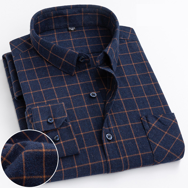 Men's Casual Plaid Shirt – Cotton Brushed, Polo Collar, All Seasons
