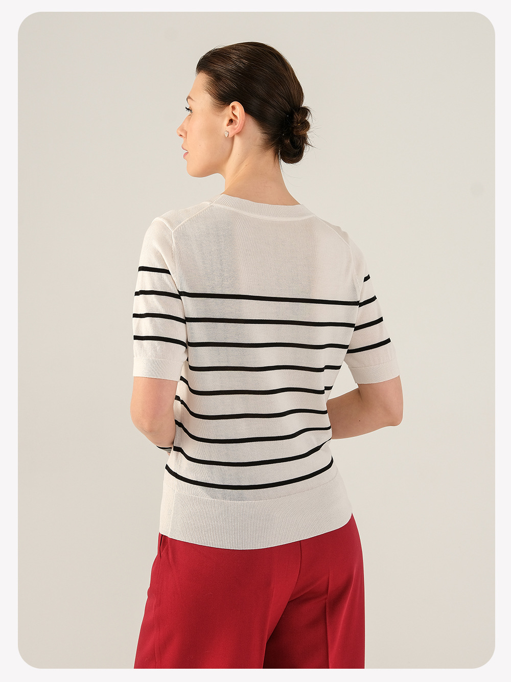 Women's Classic Striped Crew Neck Pullover Tencel Knit Top