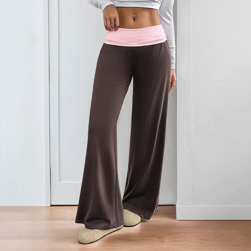 Contrast Waistband Wide Leg Pants