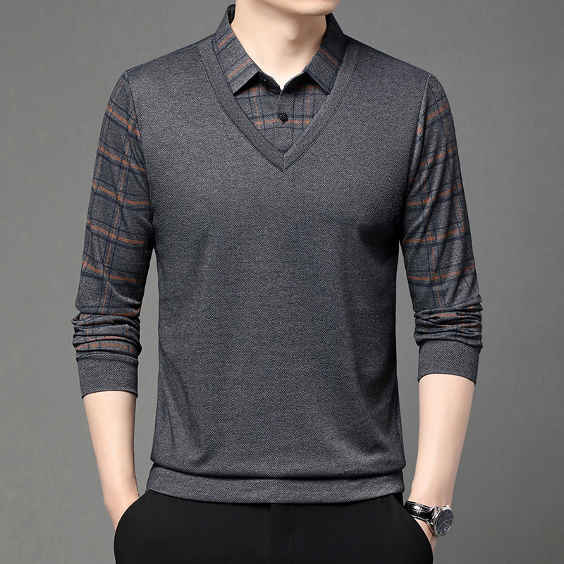 🍂 Early Fall Deal 49% OFF 🍂 Men's Pure Cotton Faux Two-Piece Lapel Long-Sleeve Tops