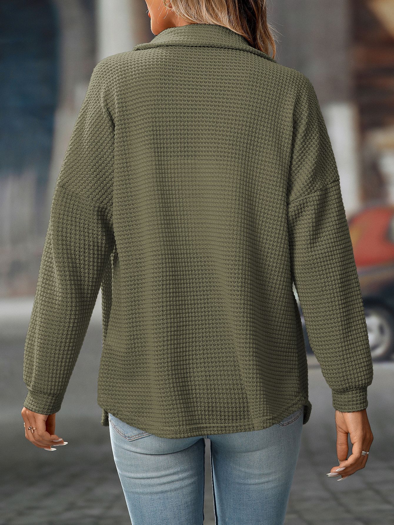 Women's Fashion Loose Waffle Knit Casual Versatile Commuter Shirt