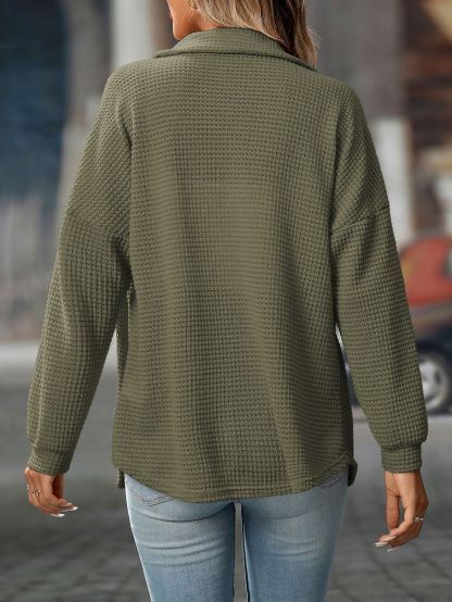 Women's Fashion Loose Waffle Knit Casual Versatile Commuter Shirt