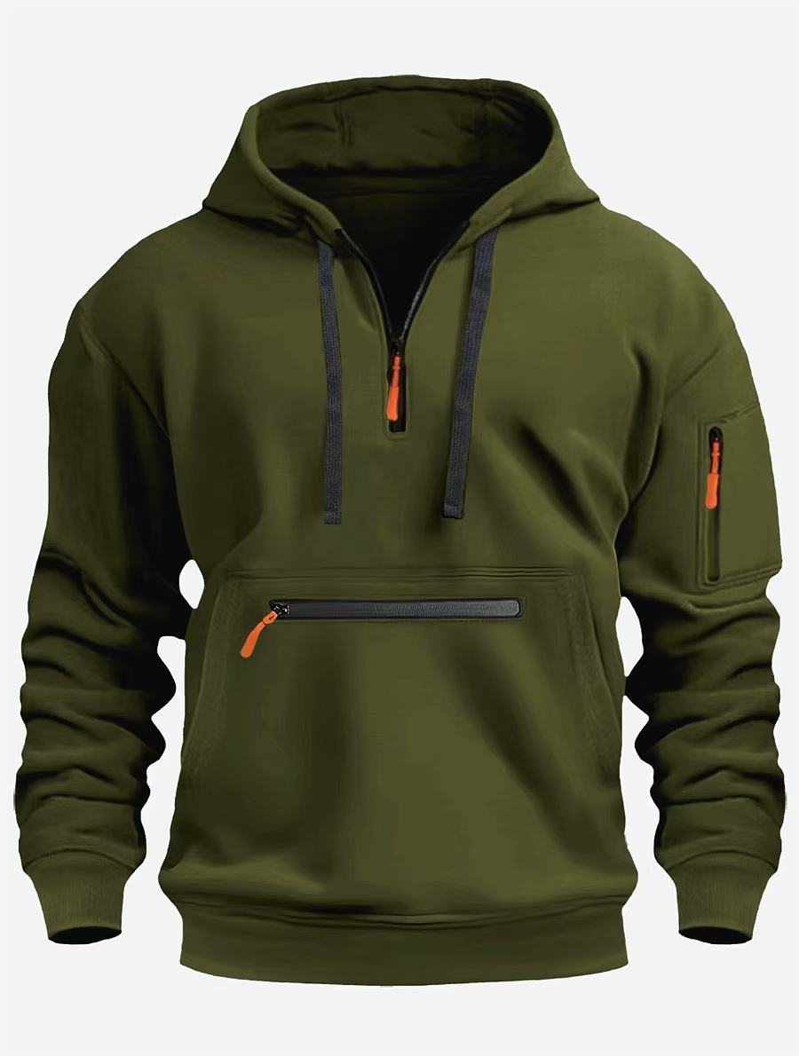 Men’s Waterproof Hooded Pullover – Sporty Half-Zip Jacket with Multi Pockets