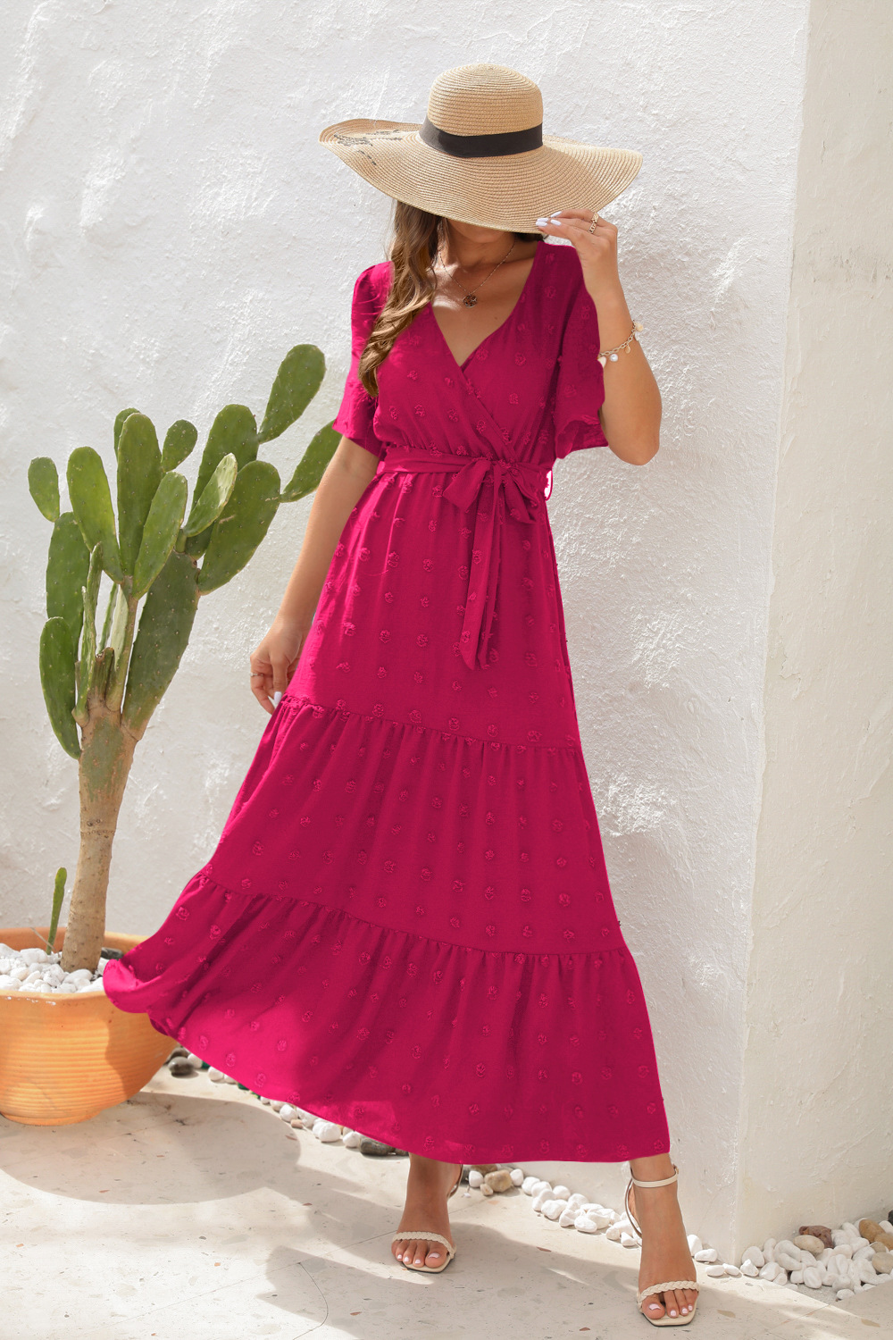 2025 Best-Selling Casual V-Neck High-Waist Belted Maxi Dress