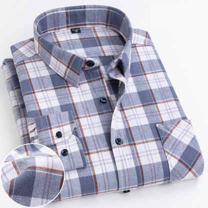 Men's Casual Plaid Shirt – Cotton Brushed, Polo Collar, All Seasons