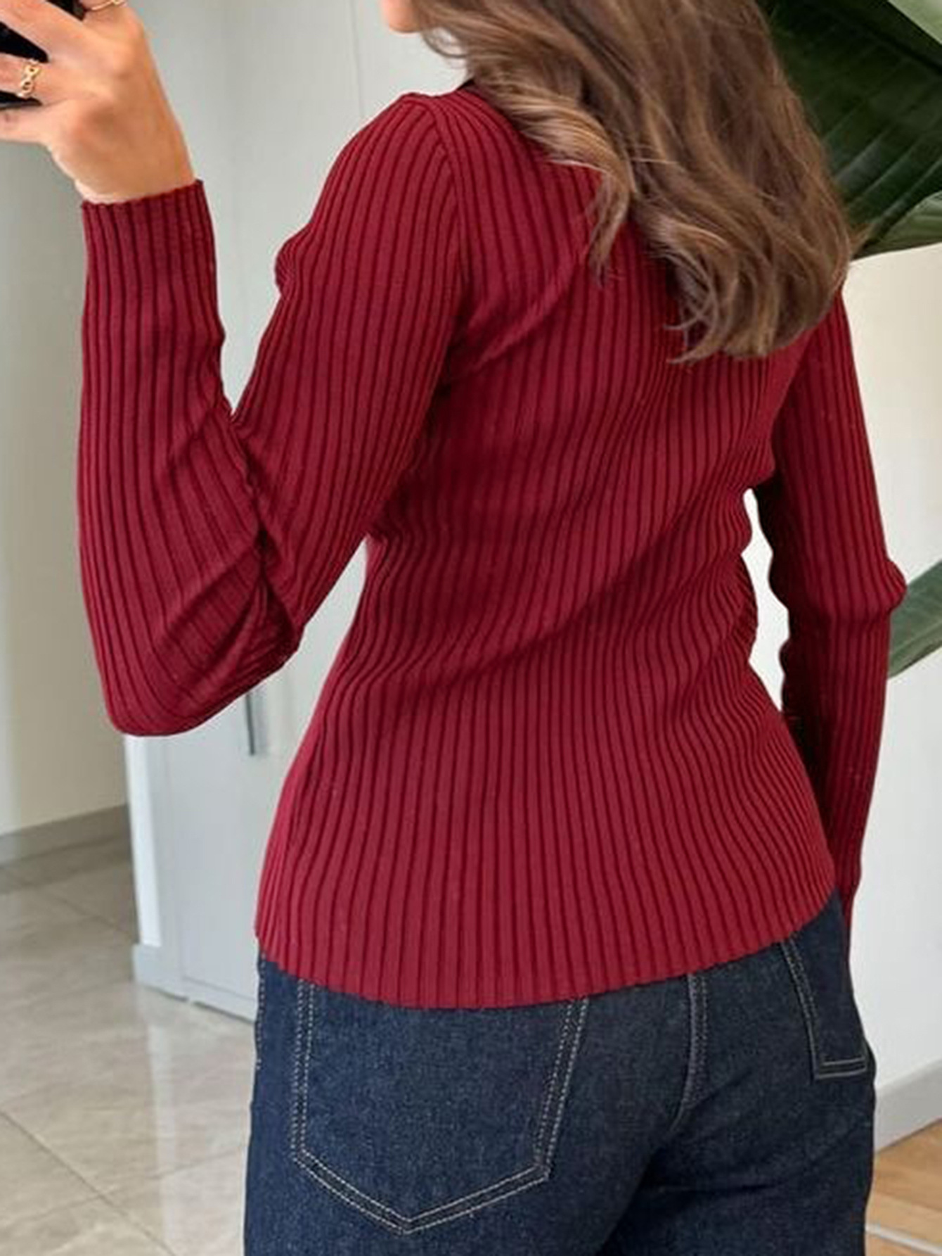 Women's Elegant Solid Color Long Sleeve Knitted Stretch Shirt