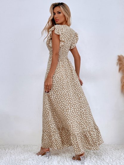 Women's Elegant Ruffle V-Neck Waist-Cinching Dress