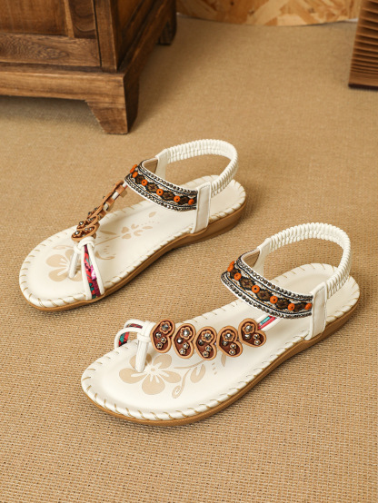 Toe Loop PU Leather Flats Sandals