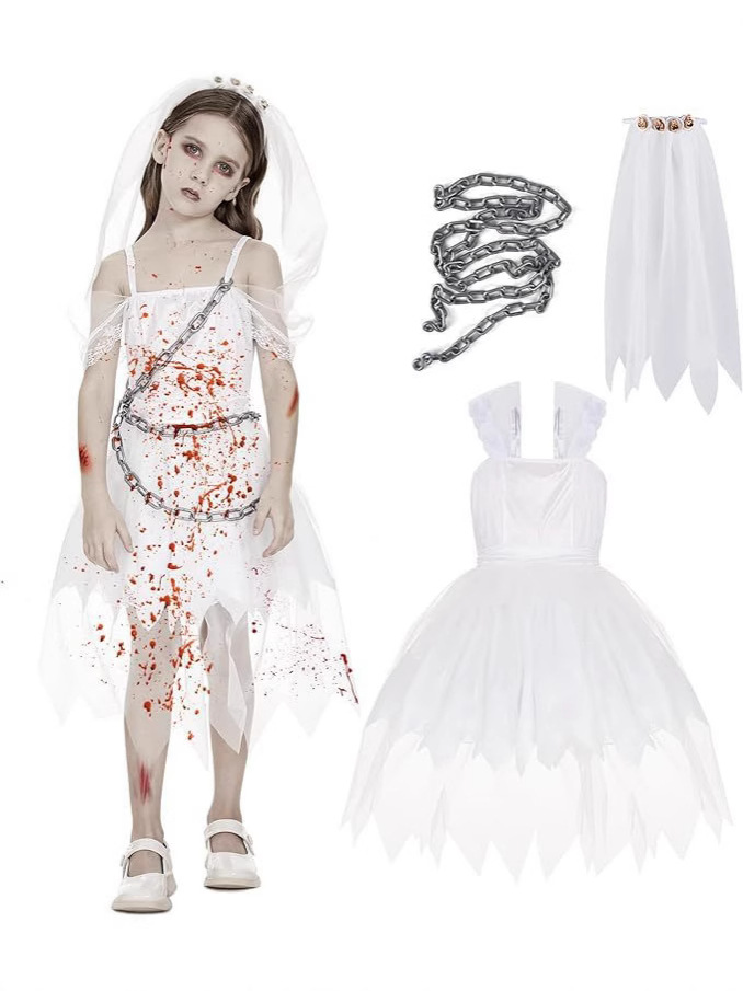 Kids’ Halloween Ghost Bride Costume 👻🎃 Spooky White Dress