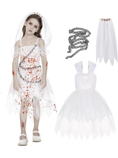 Kids’ Halloween Ghost Bride Costume 👻🎃 Spooky White Dress