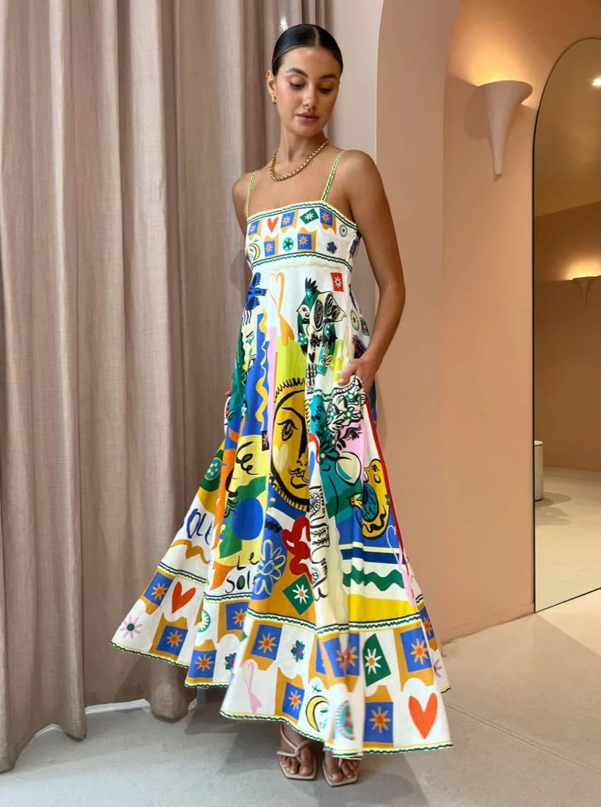 Women's Elegant Floral Spaghetti Strap Flowy Dress