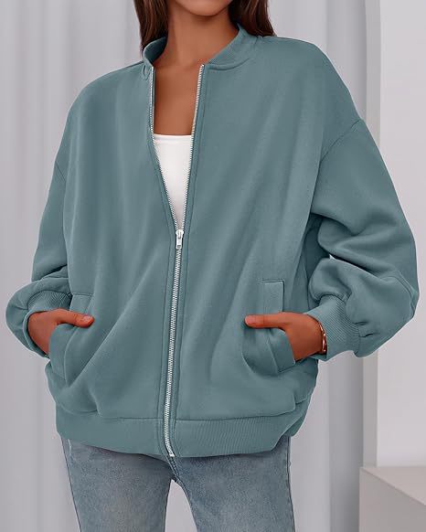 Women's Casual Zip-Up Jacket – Solid Color, Warm, Baseball Collar Design