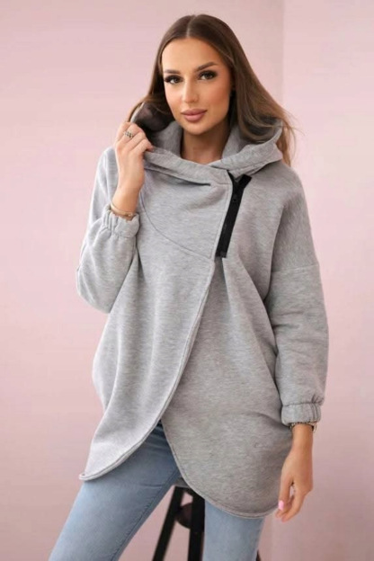 Solid Color Loose Hooded Zip-up Casual Sports Jacket