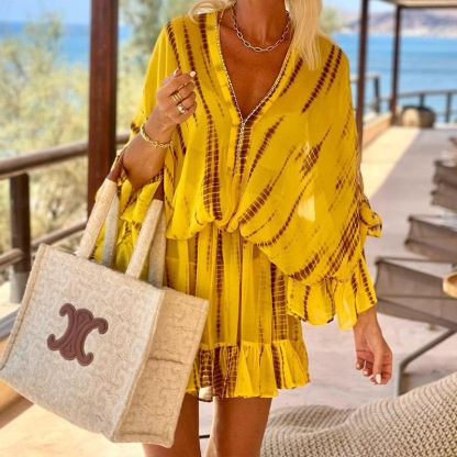 V-Neck High Waist Mini Dress