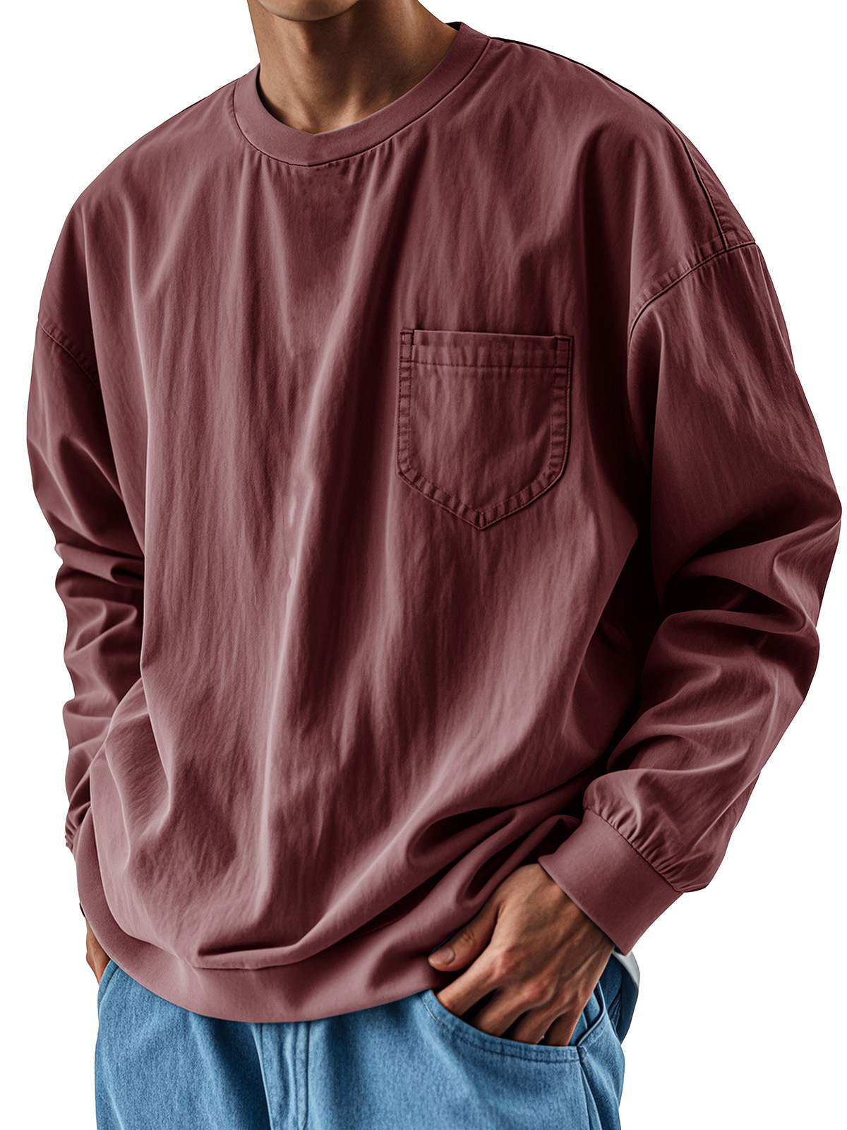 Men's Cotton Casual Loose-Fit Trendy Long-Sleeve T-Shirt