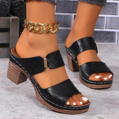 Women's Fashion Chunky Heel Double-Strap Versatile Sandals
