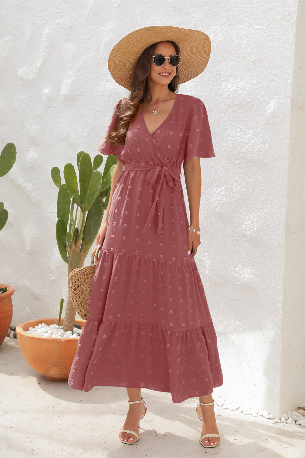 2025 Best-Selling Casual V-Neck High-Waist Belted Maxi Dress