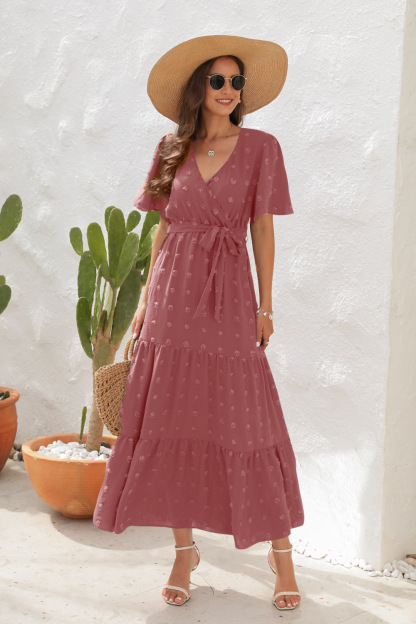 2025 Best-Selling Casual V-Neck High-Waist Belted Maxi Dress