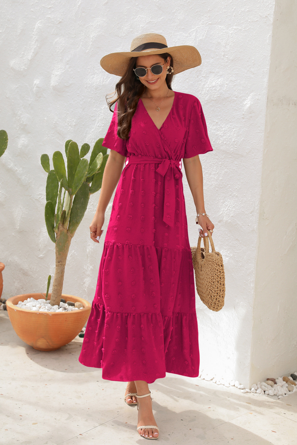2025 Best-Selling Casual V-Neck High-Waist Belted Maxi Dress