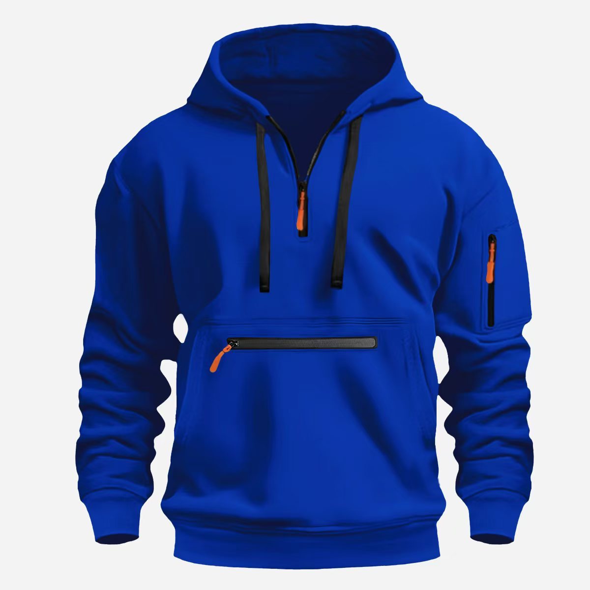 Men’s Waterproof Hooded Pullover – Sporty Half-Zip Jacket with Multi Pockets