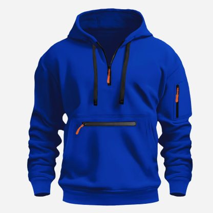 Men’s Waterproof Hooded Pullover – Sporty Half-Zip Jacket with Multi Pockets