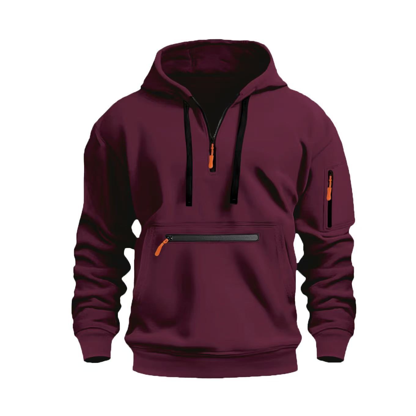 Men’s Waterproof Hooded Pullover – Sporty Half-Zip Jacket with Multi Pockets