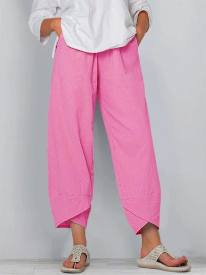 Women's Solid Color Loose Elegant Casual Simple Cotton And Linen Ninth Pants