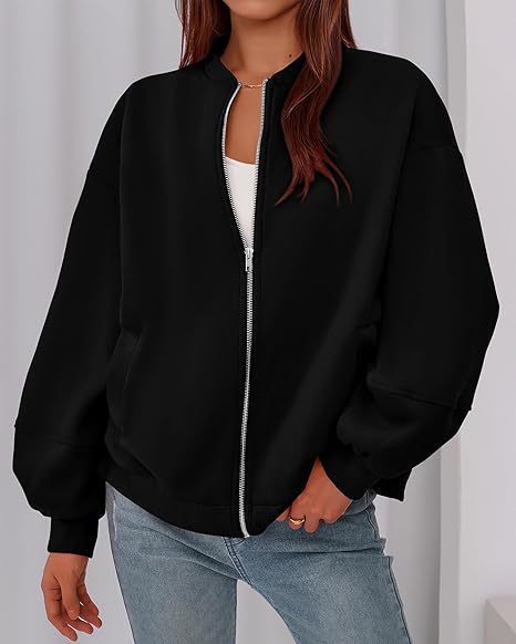 Women's Casual Zip-Up Jacket – Solid Color, Warm, Baseball Collar Design