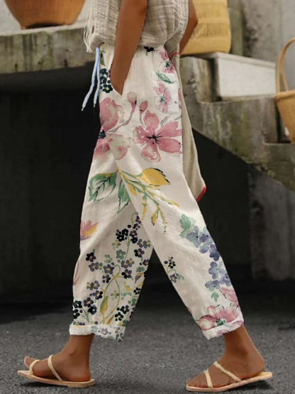 Women's Abstract Floral Print Casual Pants