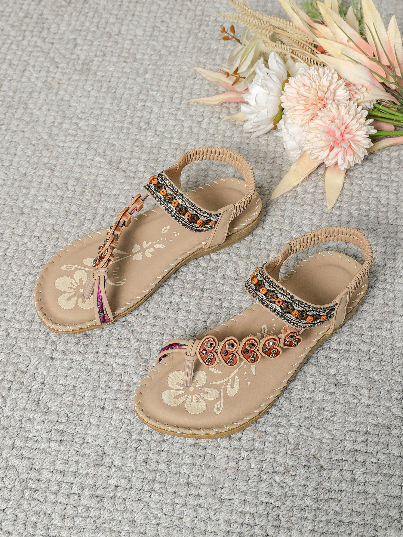 Toe Loop PU Leather Flats Sandals