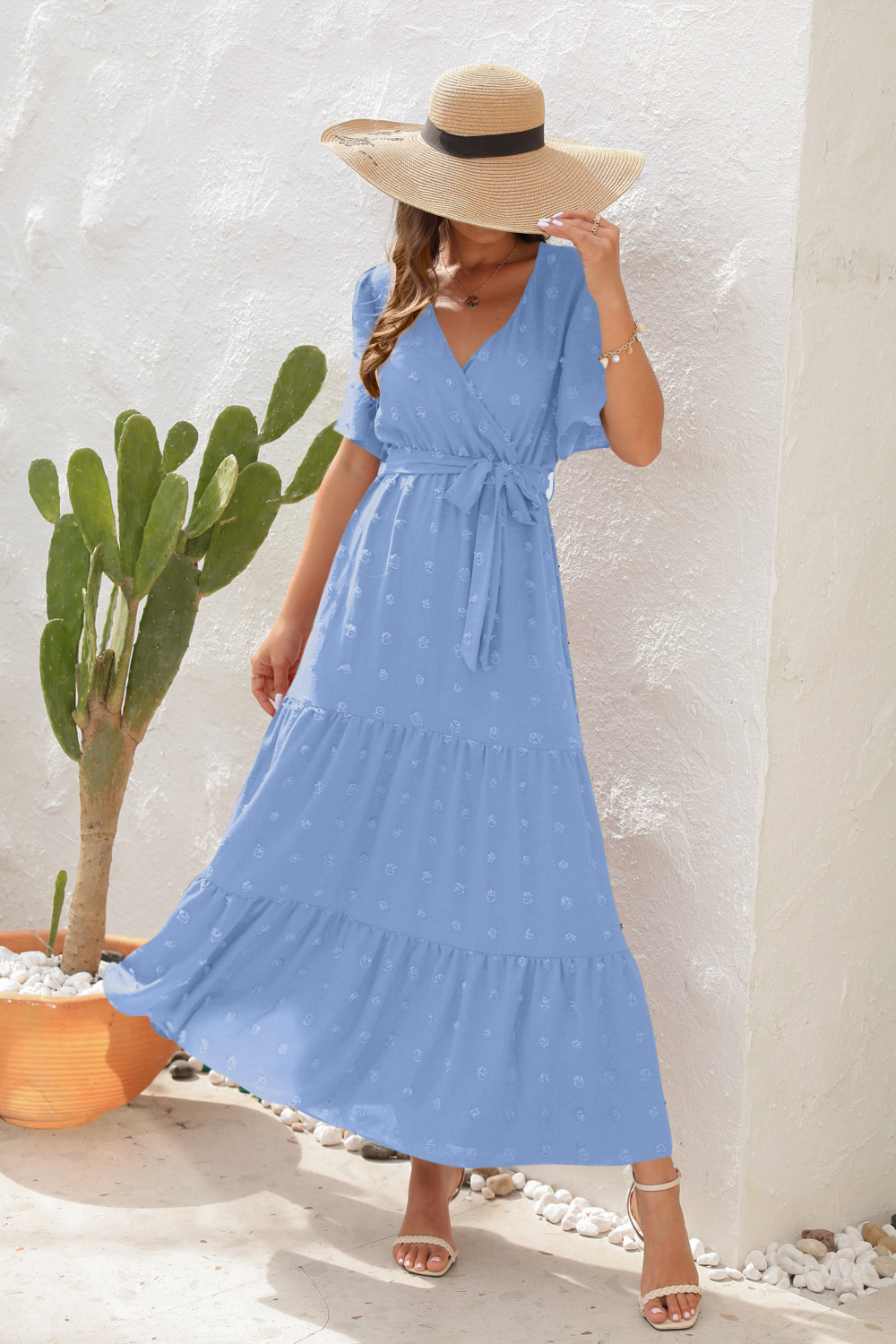 2025 Best-Selling Casual V-Neck High-Waist Belted Maxi Dress