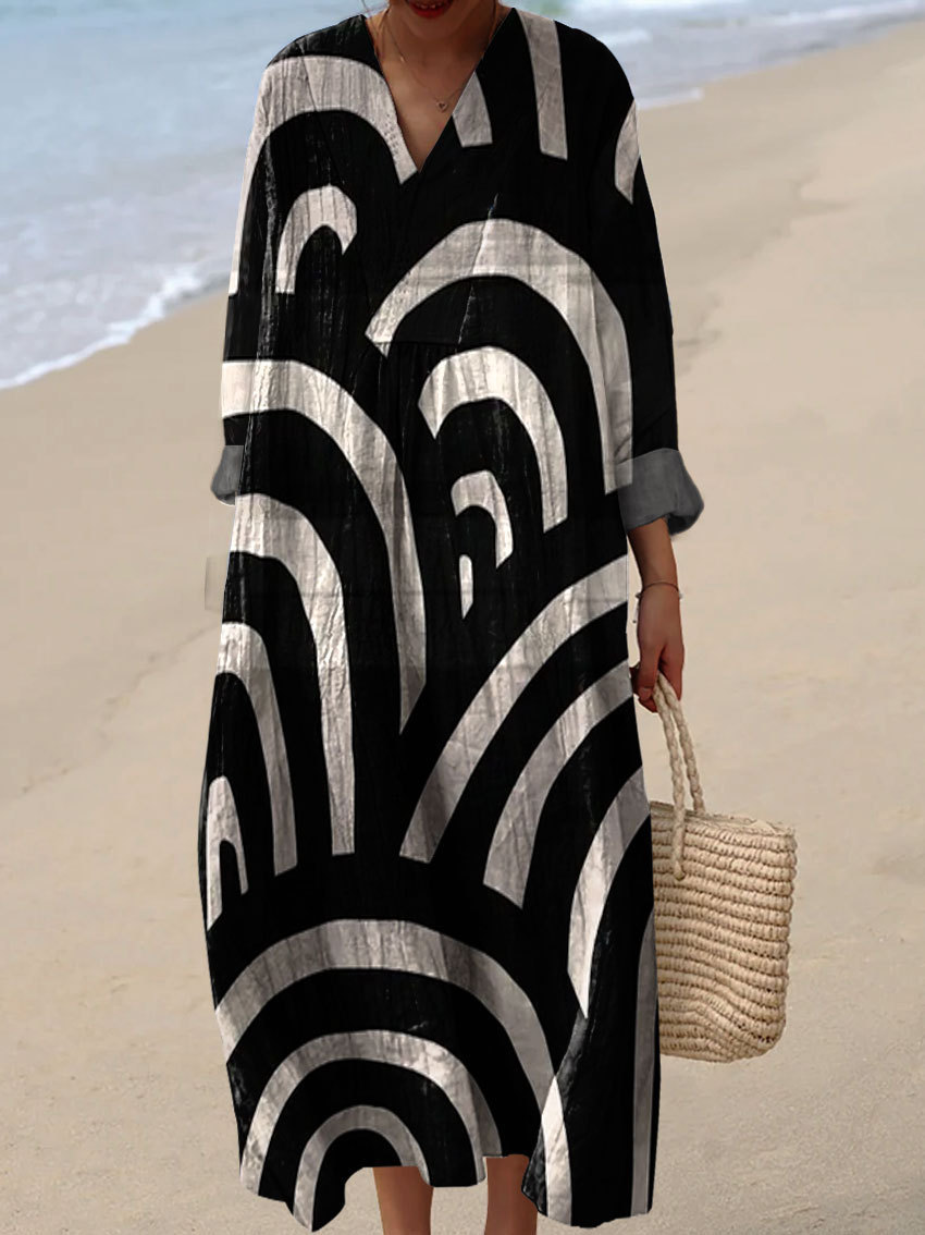 Women's Abstract Pattern Art Print Cotton Dress - Series4