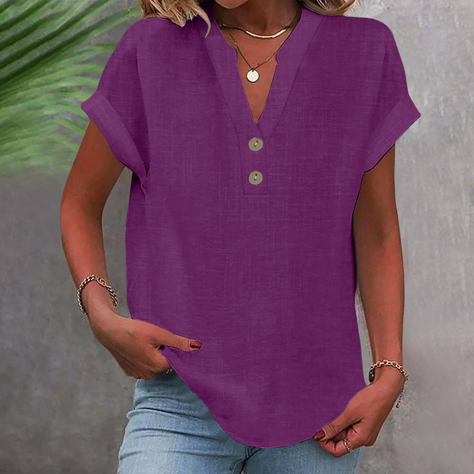 2025 Summer New Women's Solid Color Versatile V-Neck Blouse
