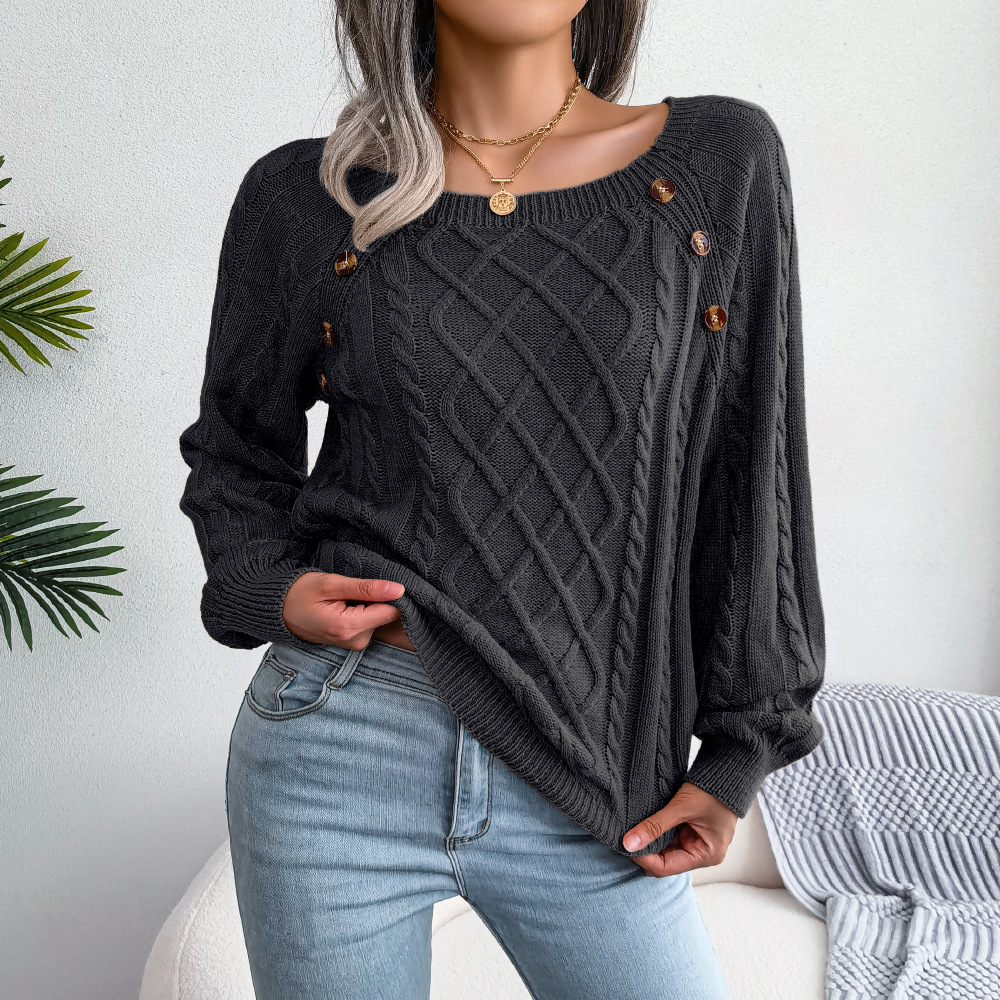 Women's Fall/Winter Button Detail Cable Knit Sweater