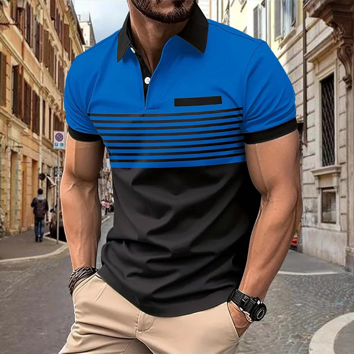 Men's Striped Business Casual Polo Shirt