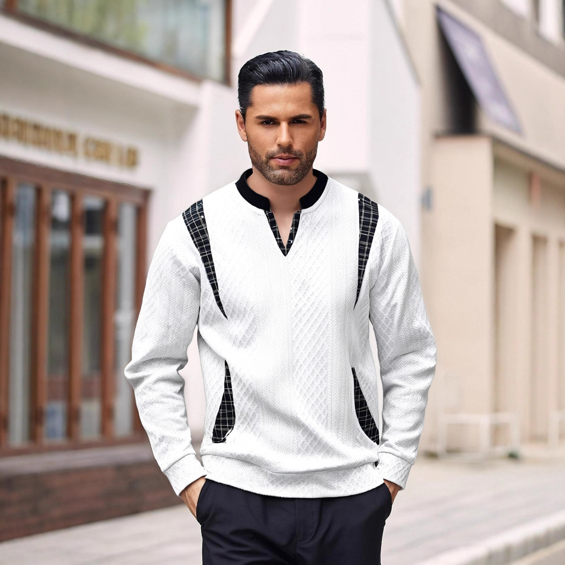 Men’s Fashionable Cotton V-Neck Sweater