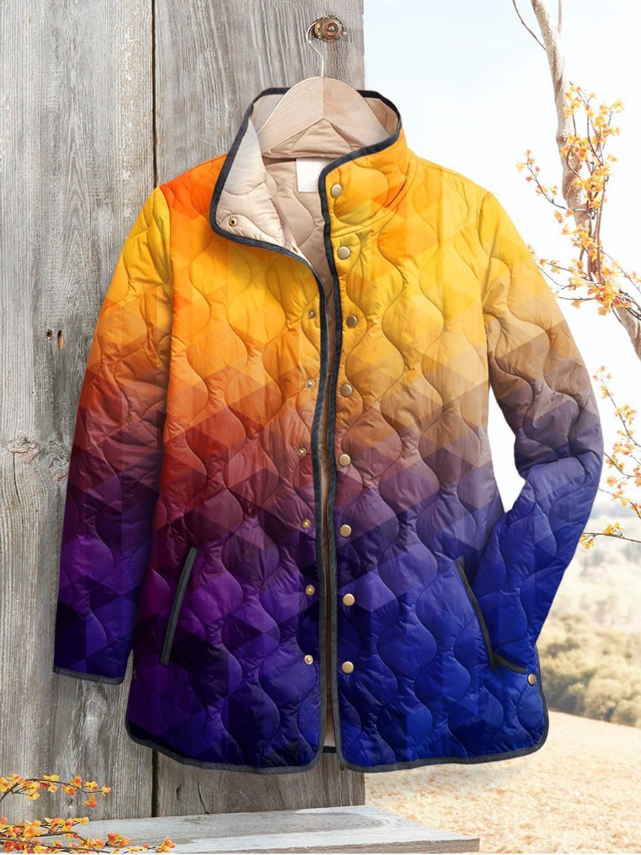 Women's Vintage Lovely Floral Art Print Casual Quilted Cardigan