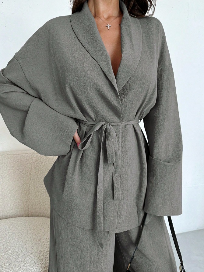 V-neck Elegant Long-Sleeve Wide-Leg Pantsuit