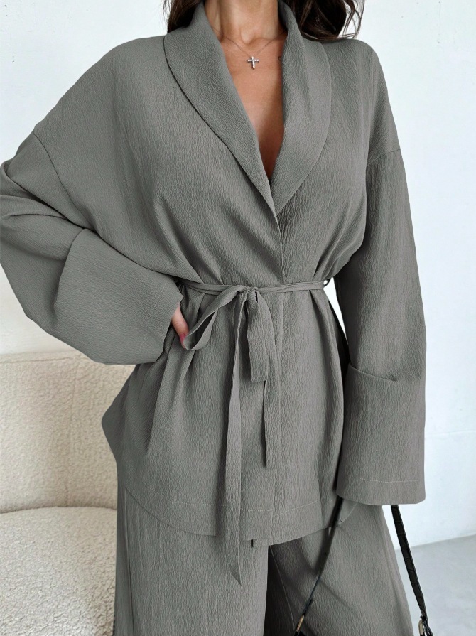 V-neck Elegant Long-Sleeve Wide-Leg Pantsuit