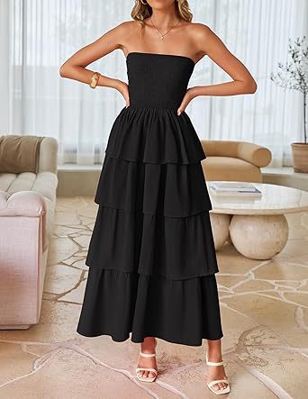 Elegant Women's Sleeveless Off-Shoulder Ruched Layered Tube Maxi Dress