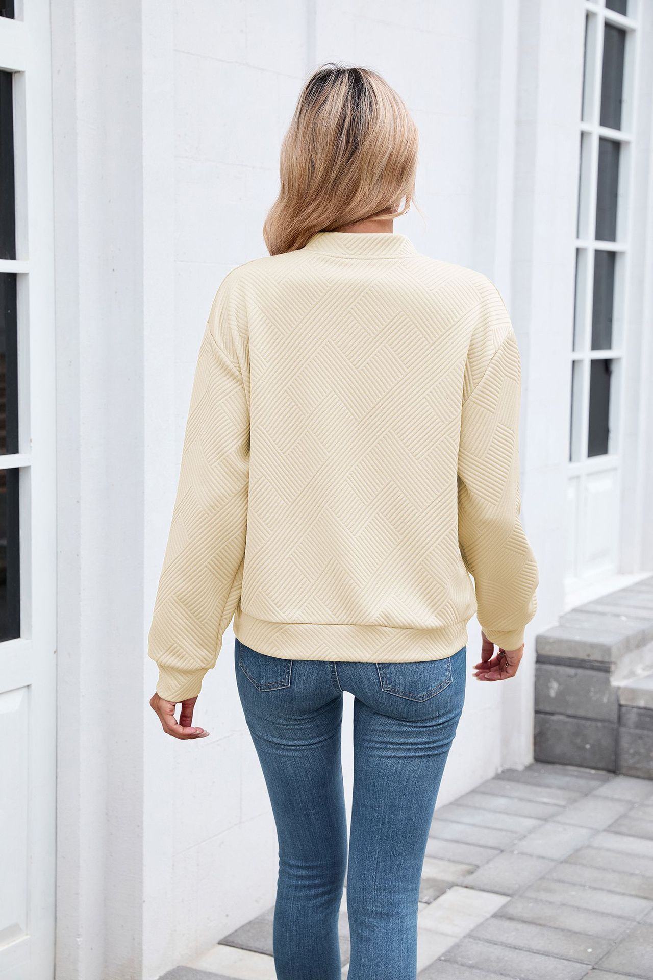 New solid color round neck zipper loose long sleeve sweatshirt baseball jacket