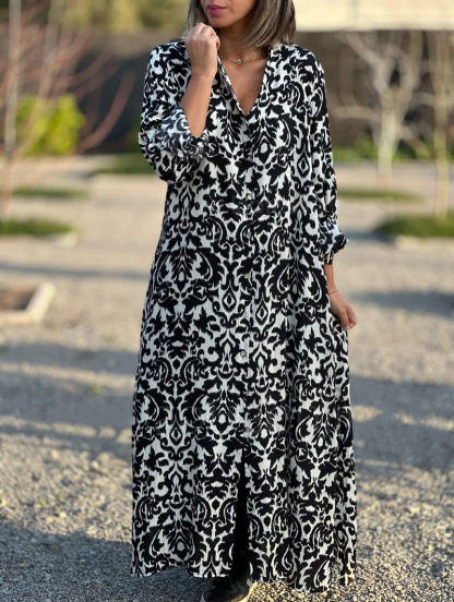 Women's Elegant Shirt Dress with Abstract Art Print
