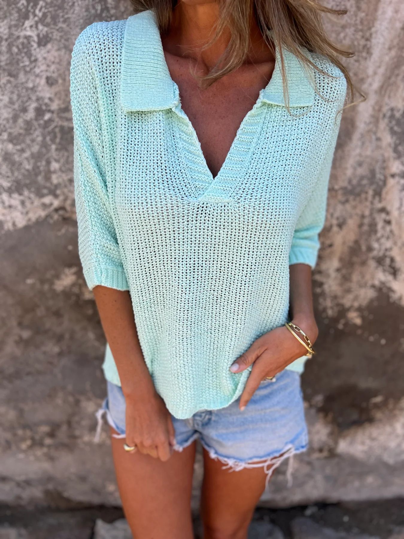 Women's Casual V-neck Knitted Top