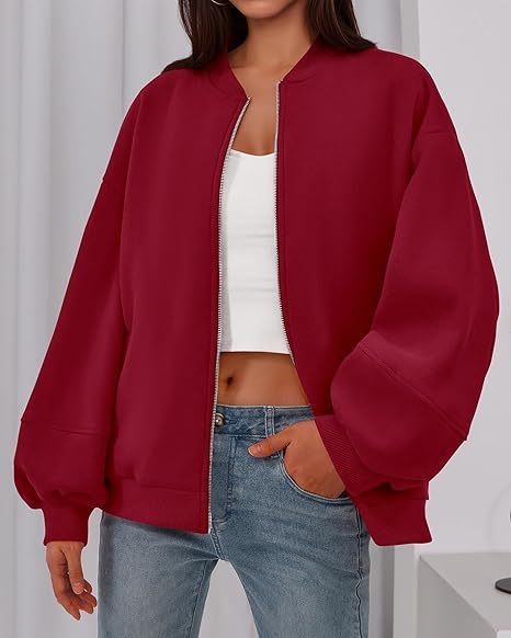 Women's Casual Zip-Up Jacket – Solid Color, Warm, Baseball Collar Design