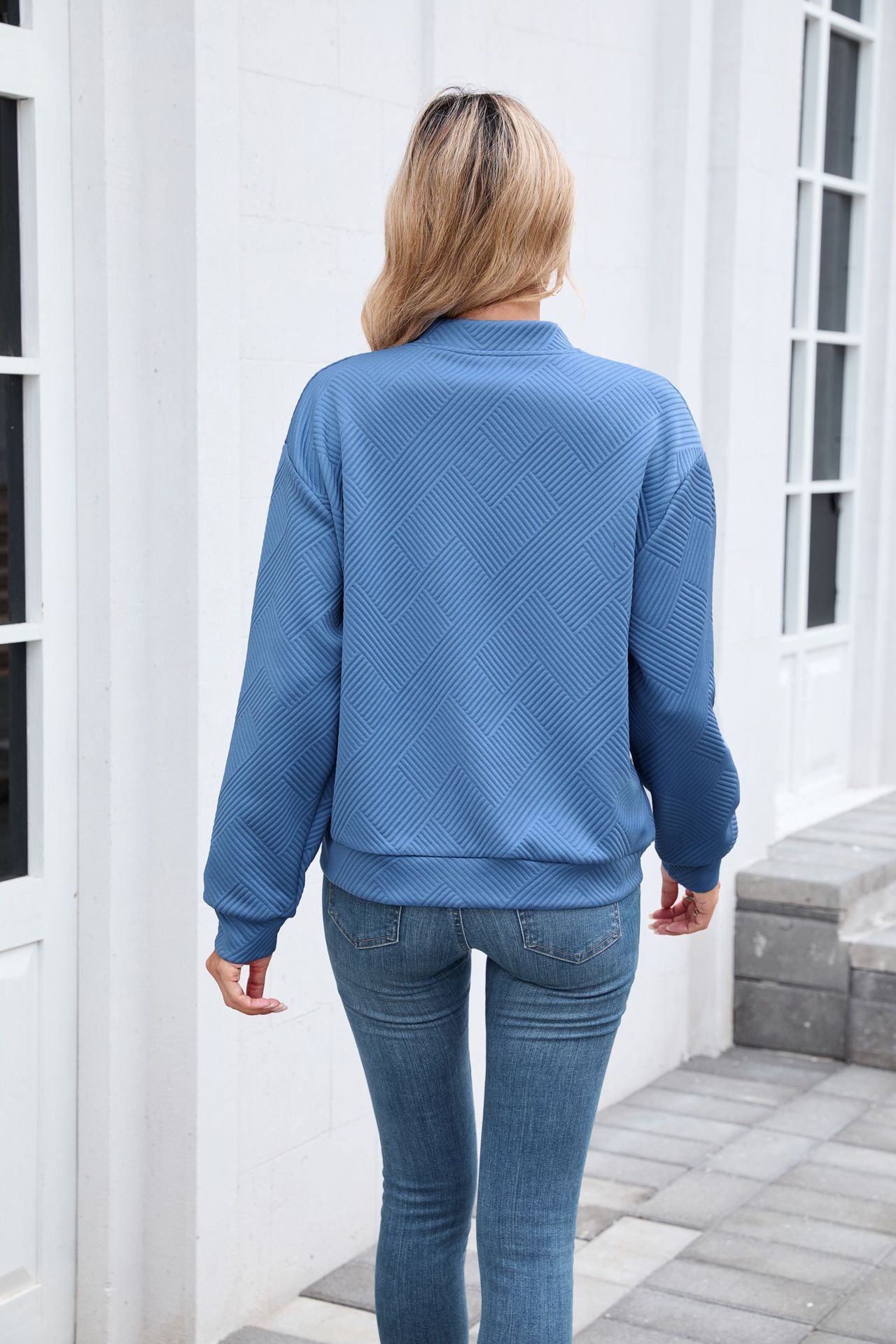 New solid color round neck zipper loose long sleeve sweatshirt baseball jacket