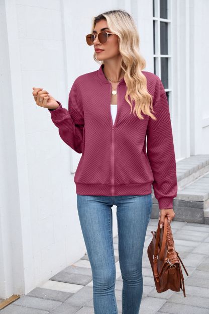 New solid color round neck zipper loose long sleeve sweatshirt baseball jacket