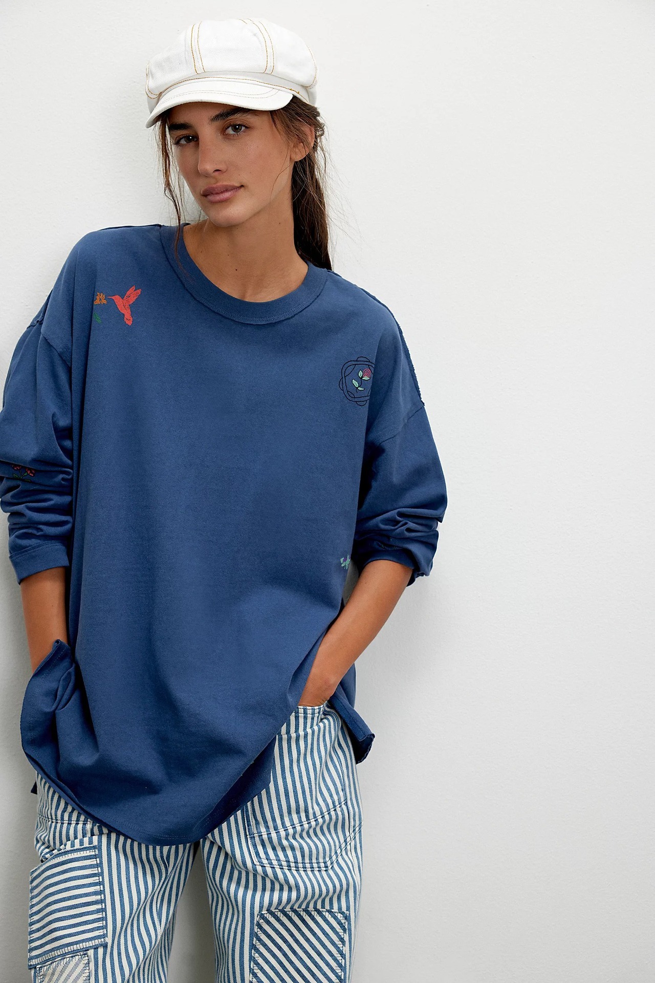 Women's Cotton Embroidered Knitted Pullover Casual Fashion Loose Sweatshirt