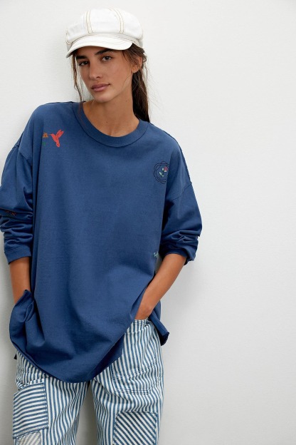Women's Cotton Embroidered Knitted Pullover Casual Fashion Loose Sweatshirt