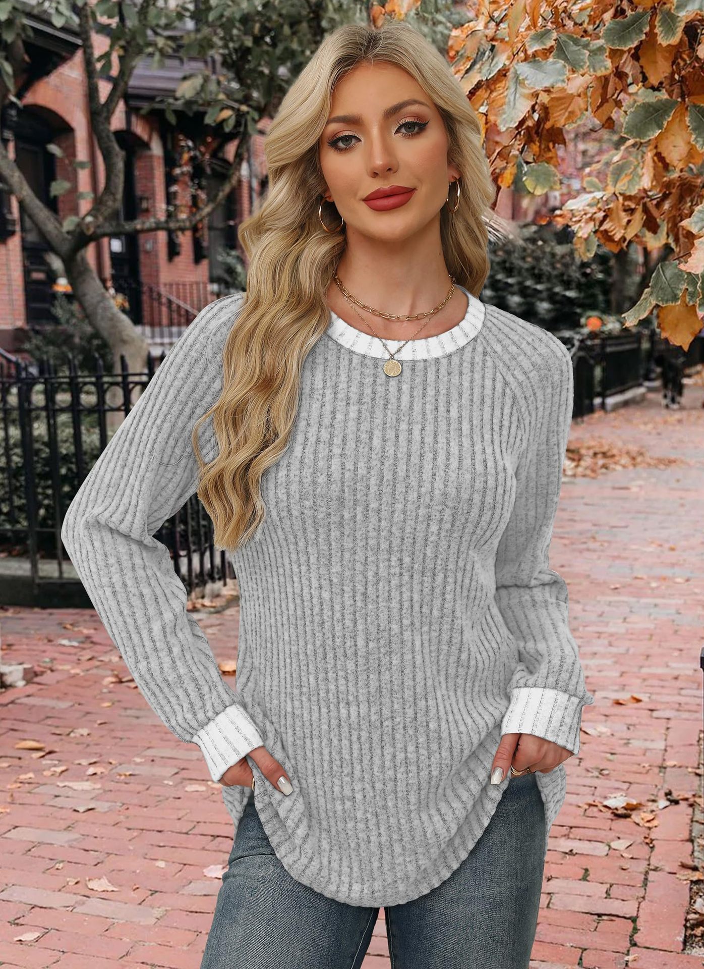 Women’s Lightweight Long Sleeve Sweaters – Color Block Fall & Winter Outfits 2025, Soft Dressy Casual Tops